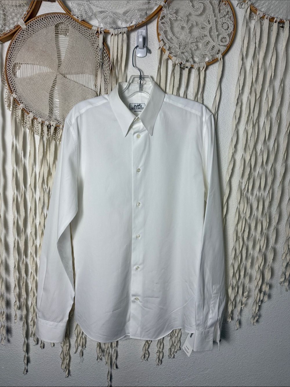 Hermes Men's White Cotton Long Sleeve Button Down Dress Shirt Size 38/15